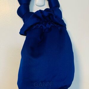 Ganni Cobalt Blue Satin Scrunch-Handle Mini Bag